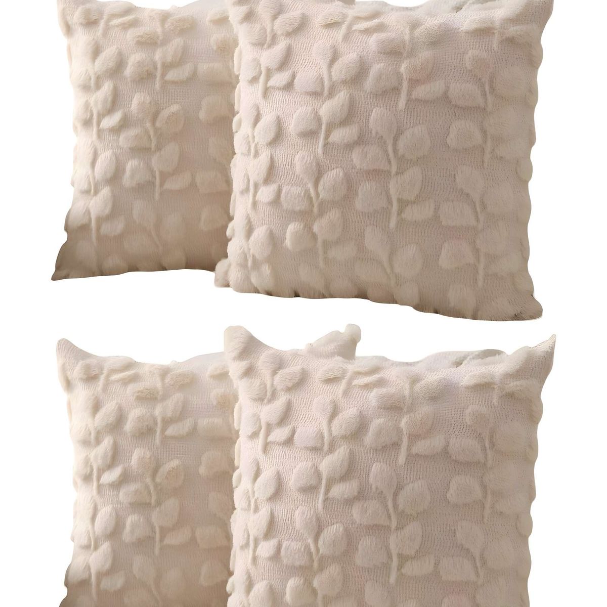 GENERICO - PACK DE 4 FUNDAS PELUDA DISEÑO HOJAS BEIGE
