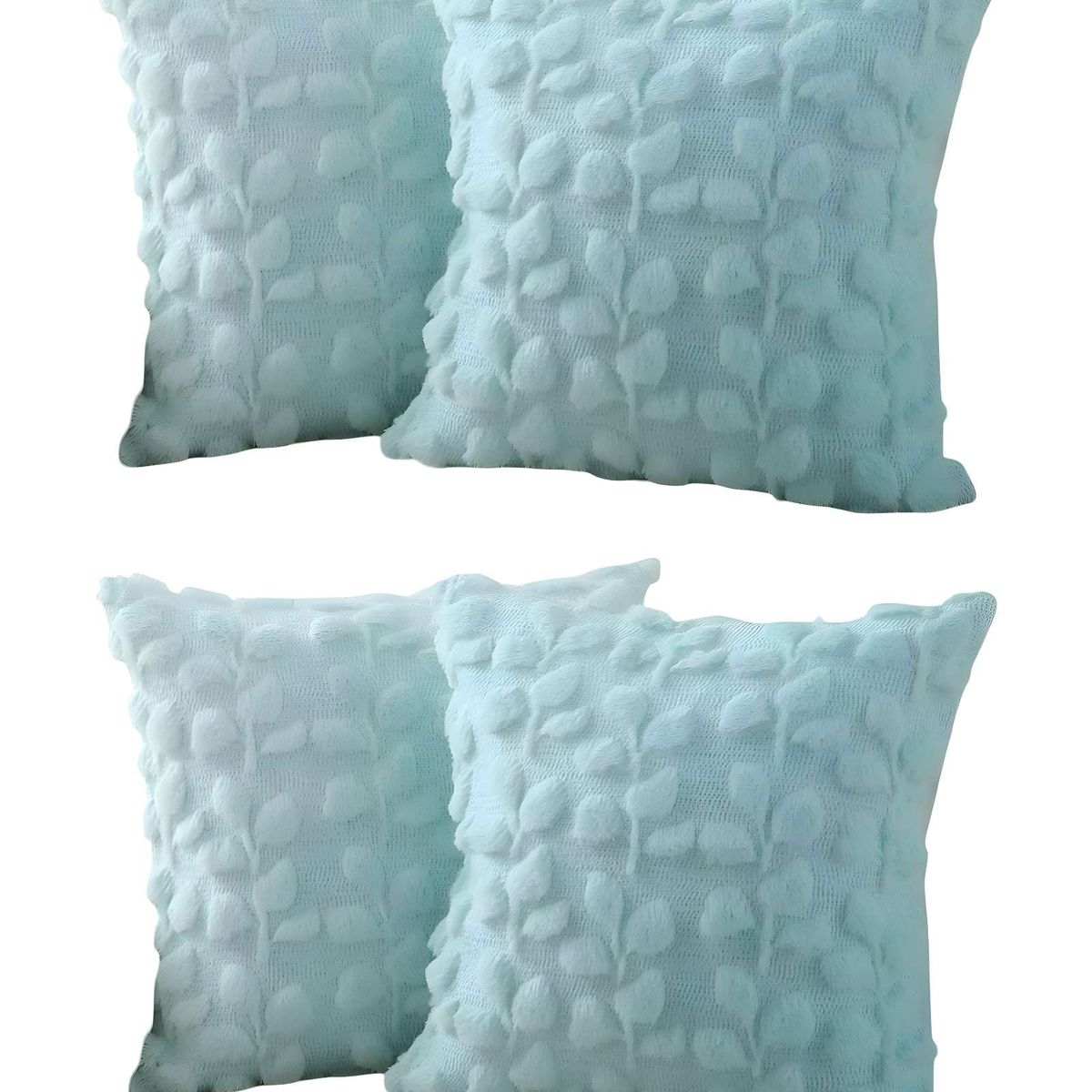 GENERICO - PACK DE 4 FUNDAS PELUDA DISEÑO HOJAS CELESTE