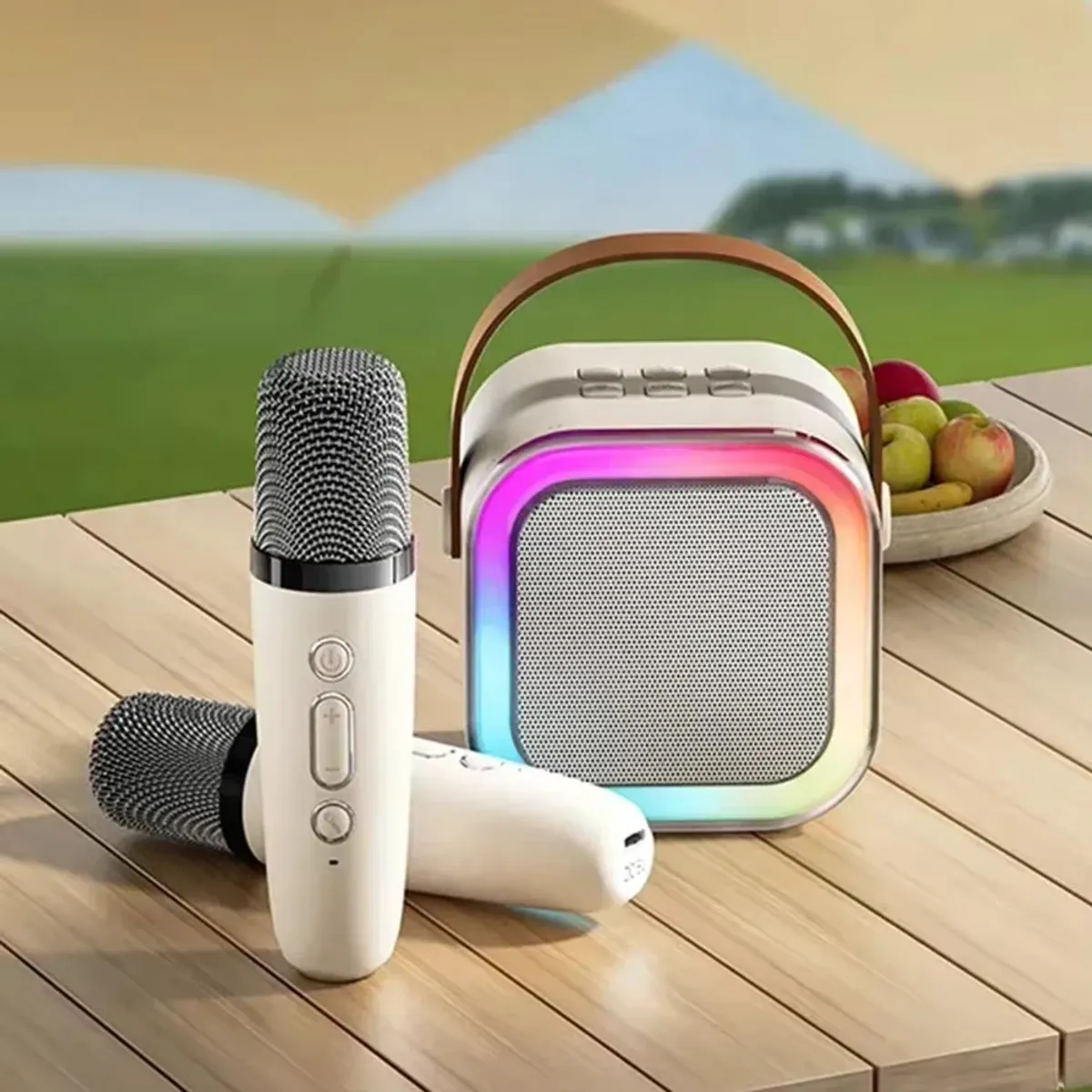 OEM - Karaoke Portátil Doble Micrófono Bluetooth con Mini Parlante RGB
