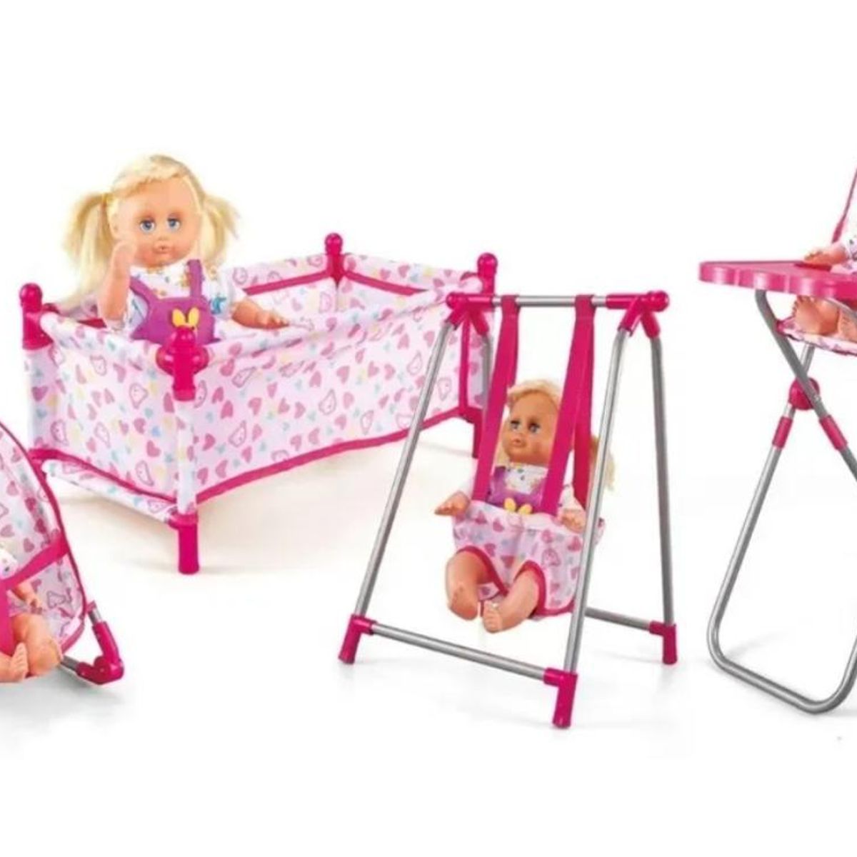 GENERICO - Set Juego 4 En 1 Con Muñeca, Silla, Cuna Juguete Para Niñas