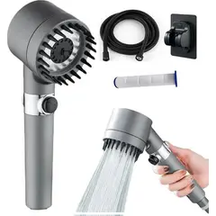 GENERICO - Kit Cabezal Para Ducha Telefono Negro Alta Presion +manguera