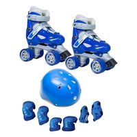 Patines Ajustables mas Kit con Casco 4 Ruedas Niño Azul Talla M35-38