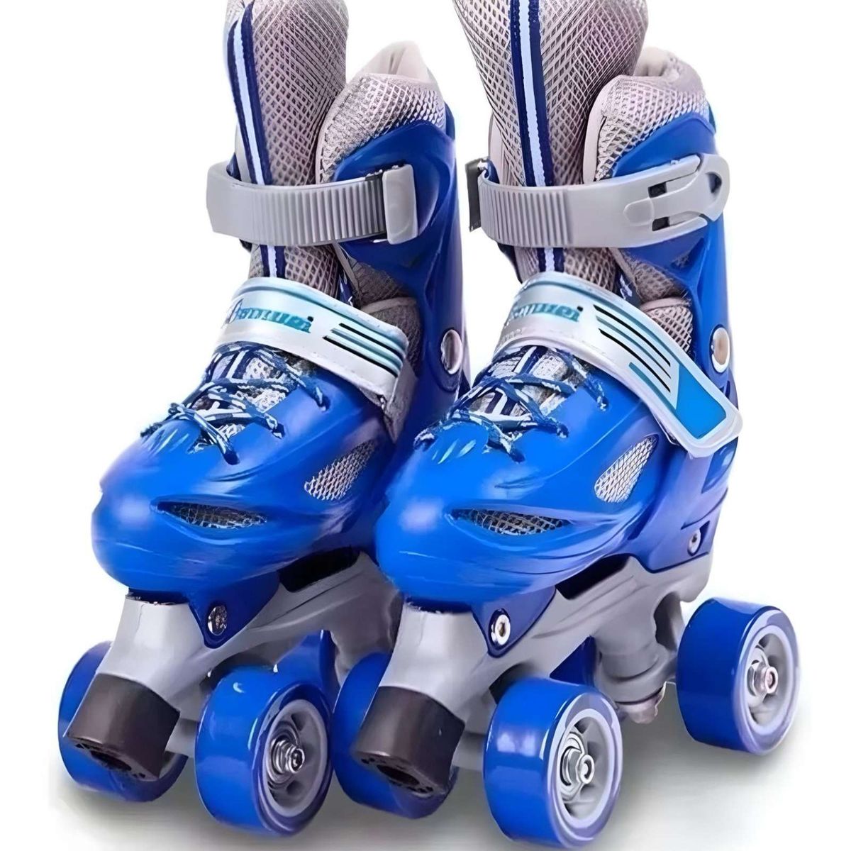 GENERICO - Patines Ajustables mas Kit con Casco 4 Ruedas Niño Azul Talla M35-38