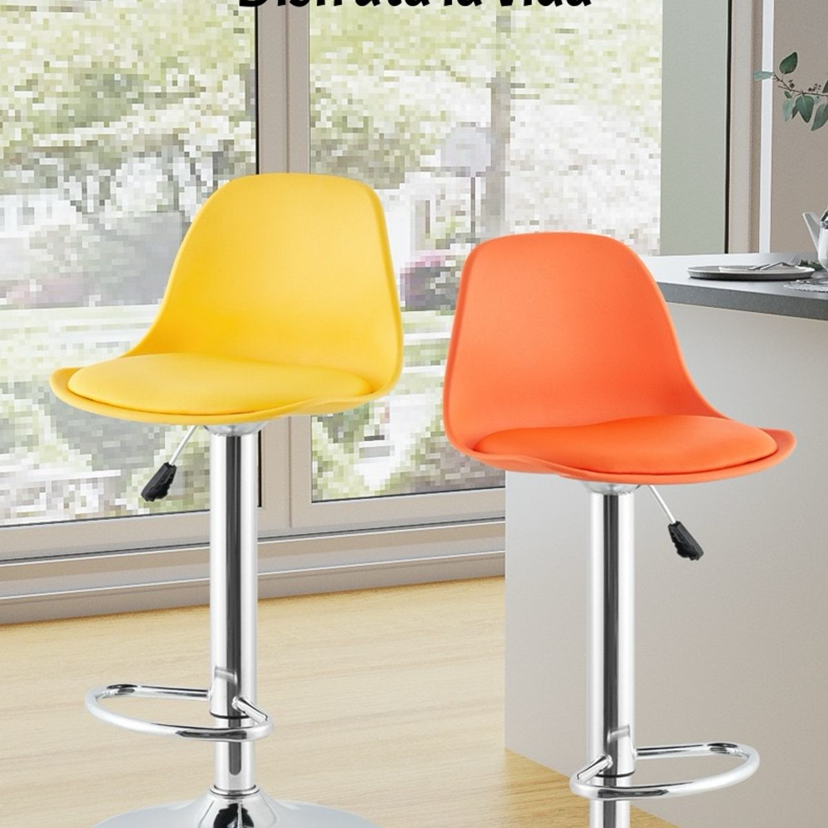 LUBABYCAS - Pack 2 Sillas Piso Bar Negras Altura Regulable Con Respaldo