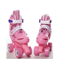 GENERICO - Patines Ajustables 4 Ruedas Niña Rosado Talla XS27-30