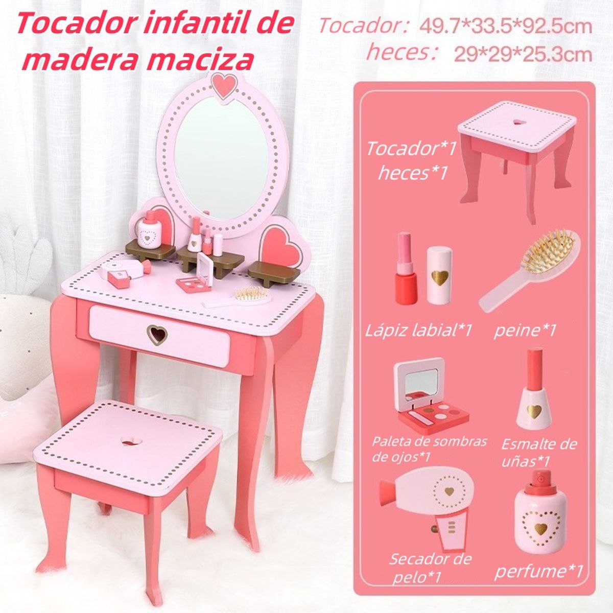 TATEE - Toucador Infantil Madeira Toucador de princesa rosa