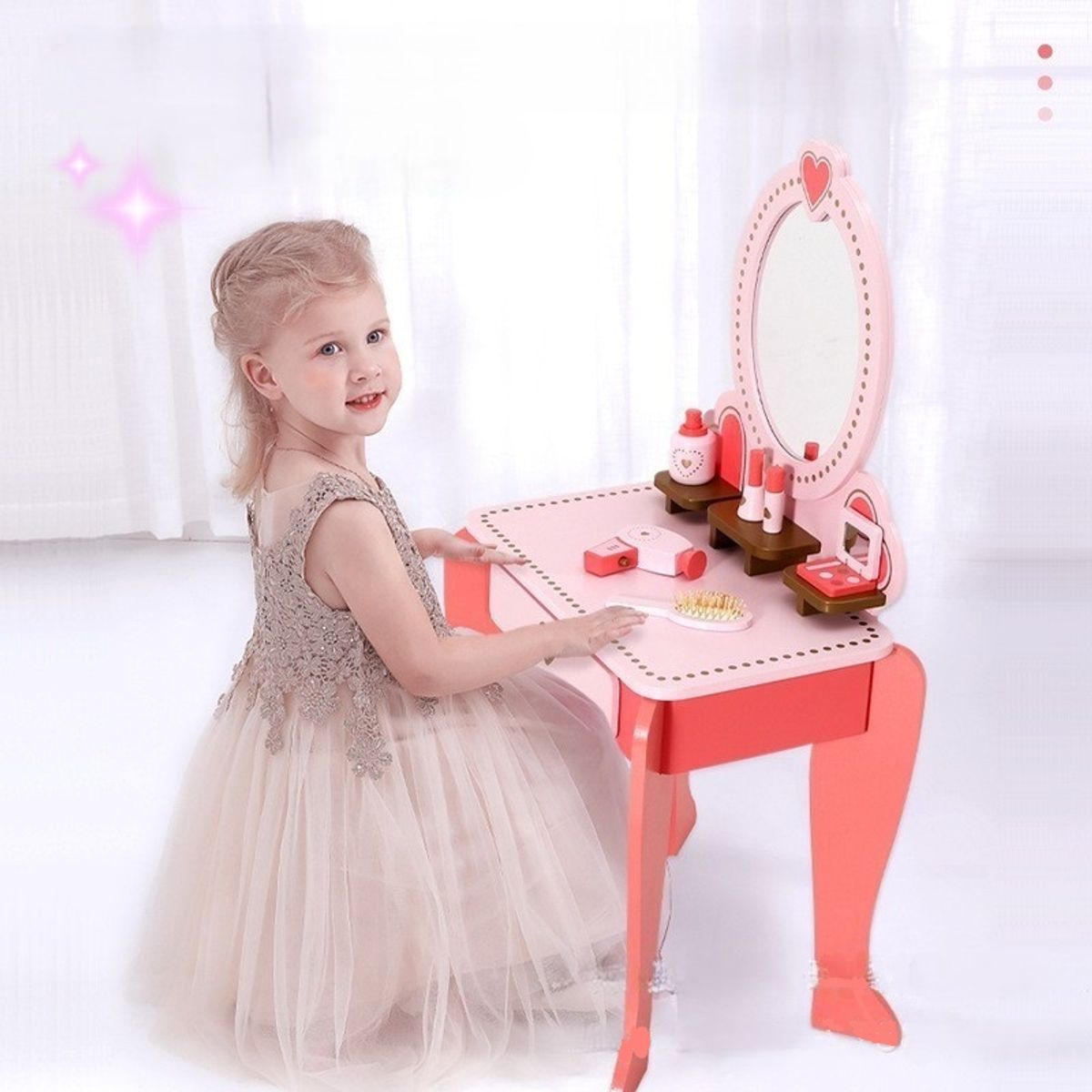 TATEE - Toucador Infantil Madeira Toucador de princesa rosa