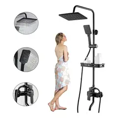 GENERICO - Hermosa Columna De Ducha Cuadrado Negra Mate 3 Funciones