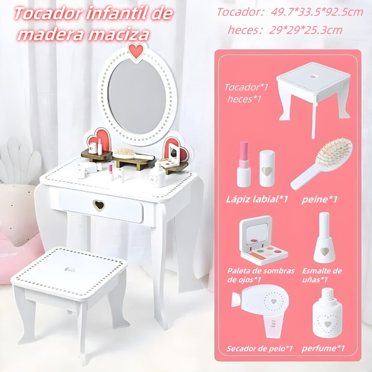 TATEE - Toucador Infantil Madeira Toucador de princesa Blanco