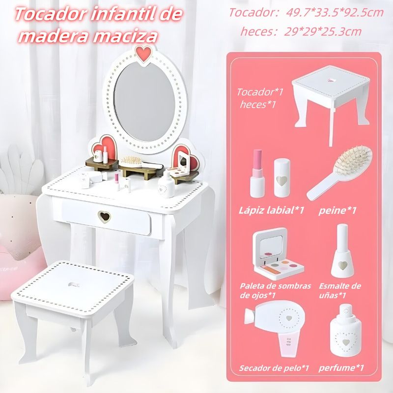 TATEE - Toucador Infantil Madeira Toucador de princesa Blanco