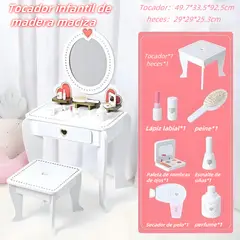 TATEE - Toucador Infantil Madeira Toucador de princesa Blanco