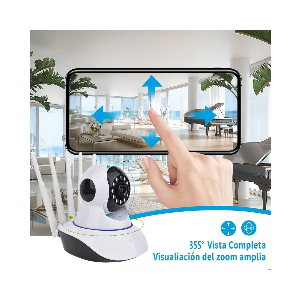 MOVI - Cámara de Seguridad  WIFI HD Motorizada con Visión Nocturna,  360° grados.