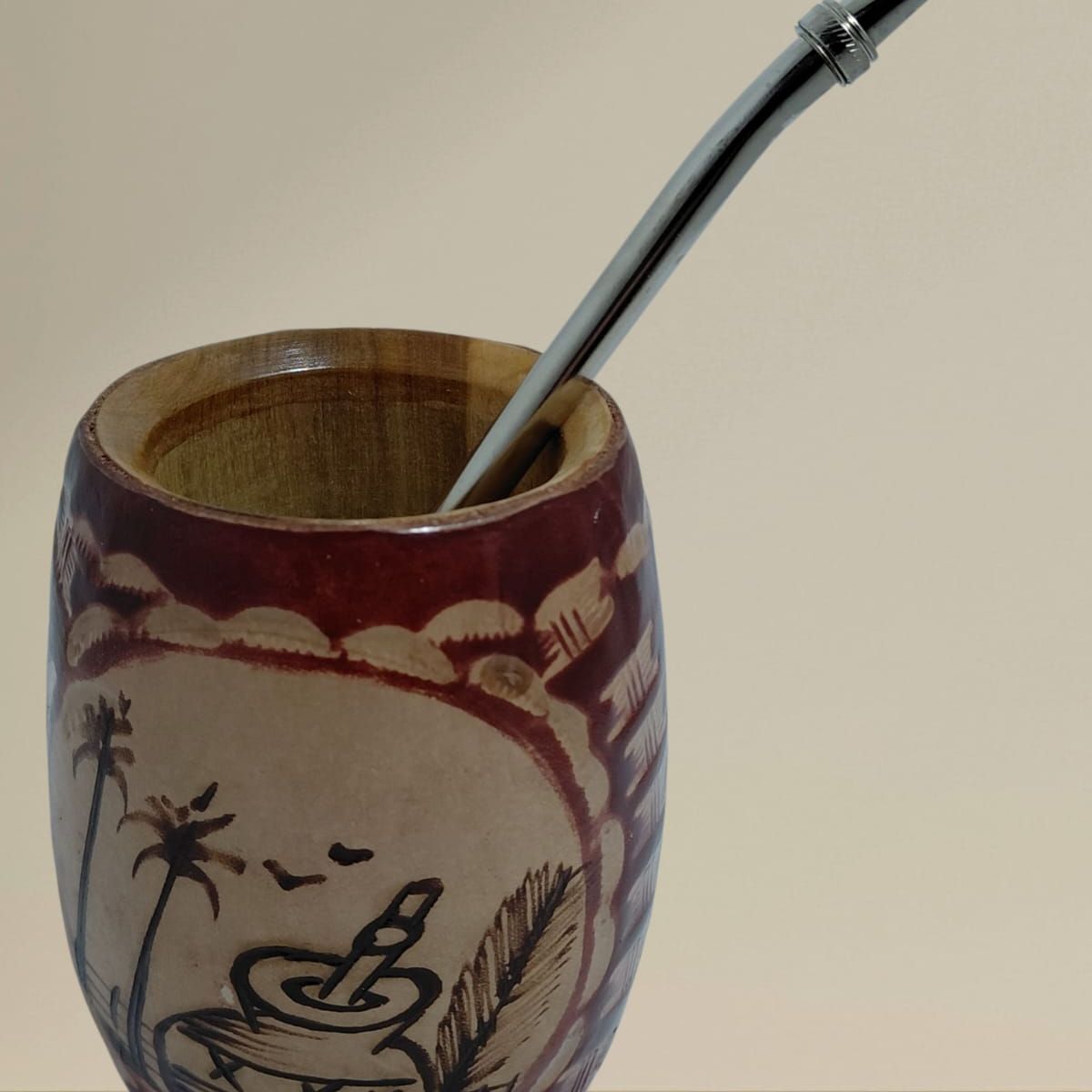 GENERICO - Mate De Madera Con Cuero Artesanales Con Bombilla