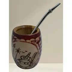 GENERICO - Mate De Madera Palo Santo Con Cuero Artesanales Con Bombilla