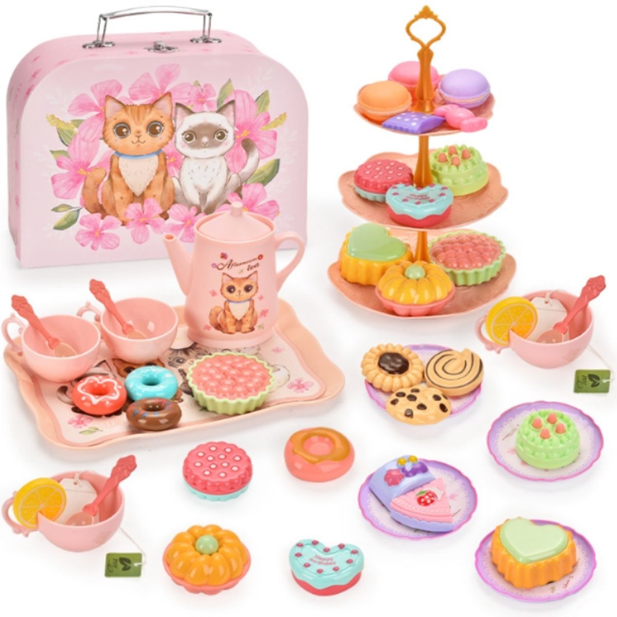 ATURE - Juego De Té Plásticos 46 Pzs Accesorios Juguete Comida Niñas