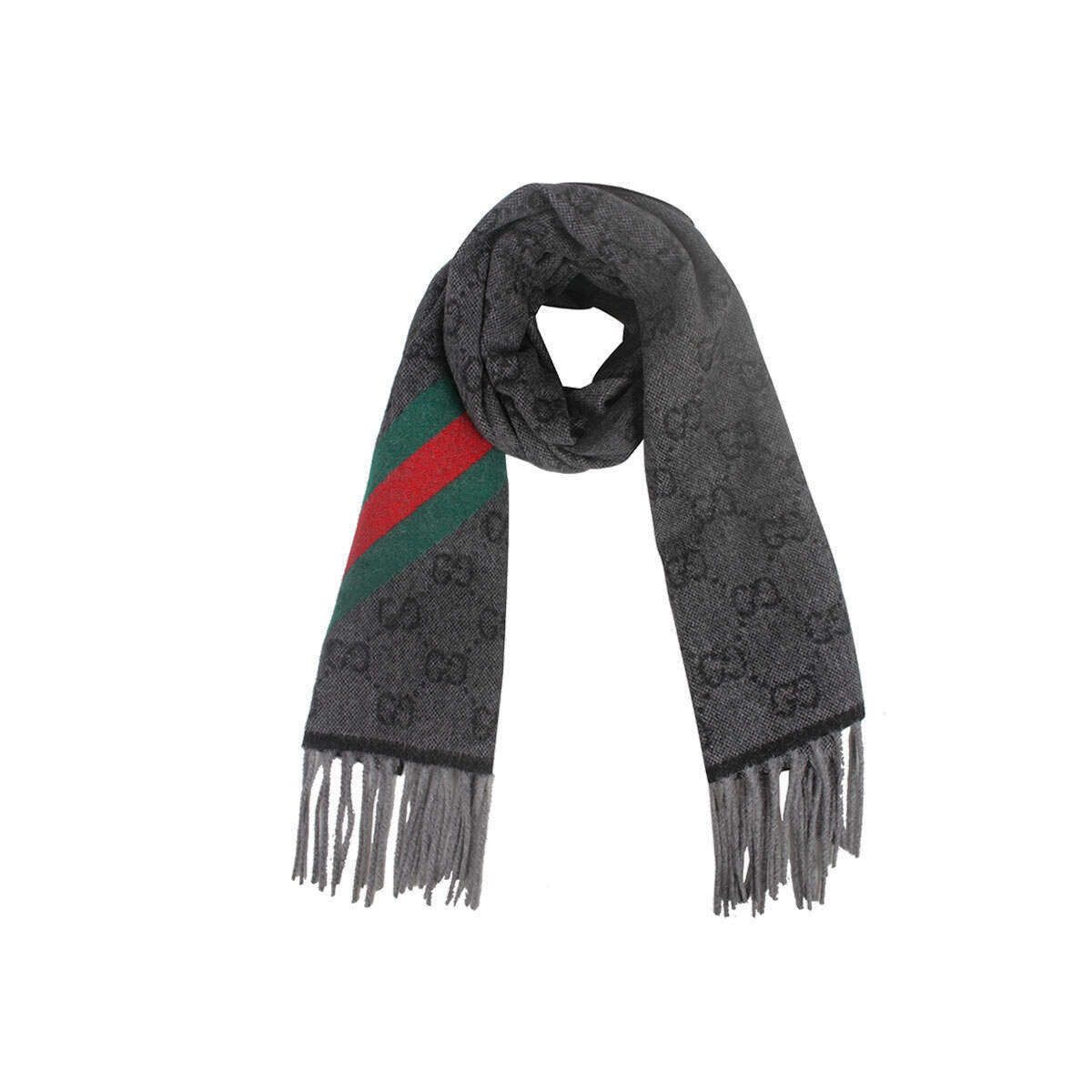 GUCCI - GUCCI Bufanda  de Jacquard de Lana con Franja Negro-Roja Unisex