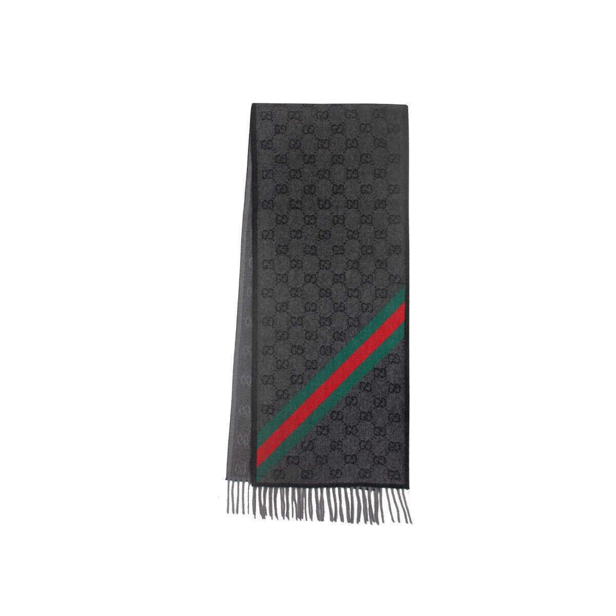 GUCCI - GUCCI Bufanda  de Jacquard de Lana con Franja Negro-Roja Unisex