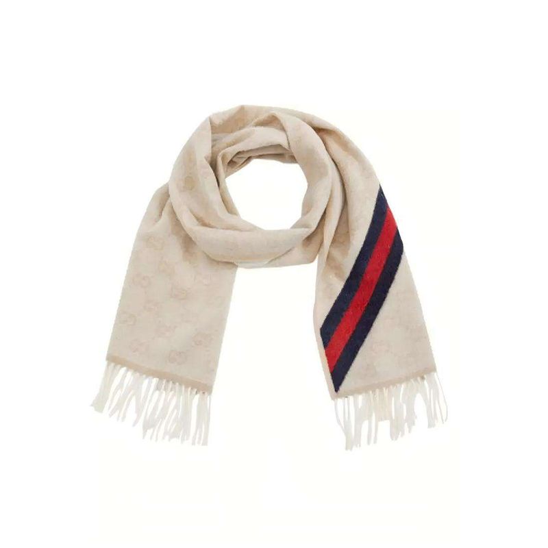 GUCCI - GUCCI Bufanda  de Jacquard de Lana con Franja Negro-Roja Unisex
