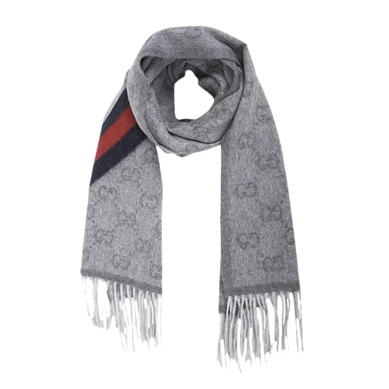 GUCCI - GUCCI Bufanda  de Jacquard de Lana con Franja Negro-Roja Unisex
