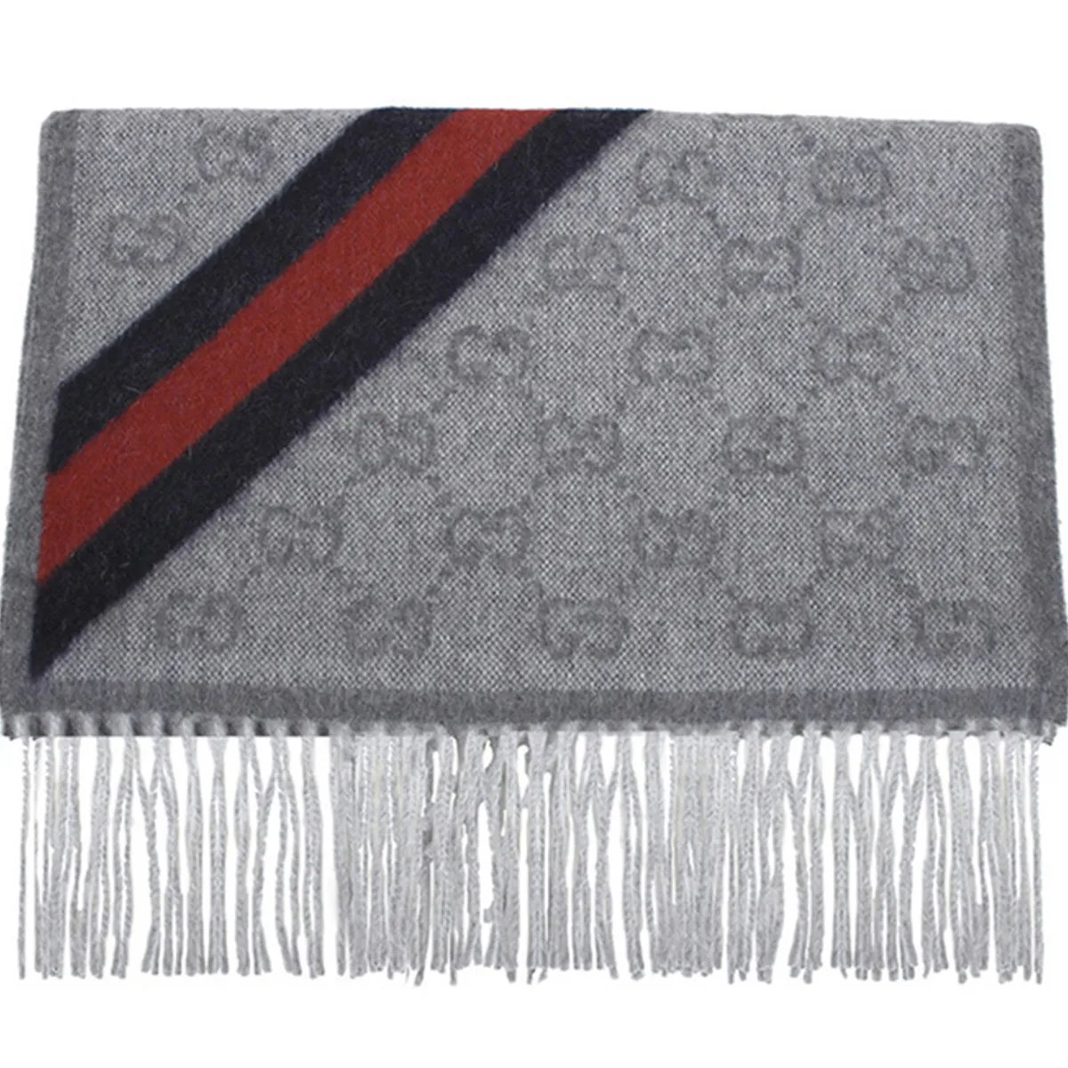 GUCCI - GUCCI Bufanda  de Jacquard de Lana con Franja Negro-Roja Unisex