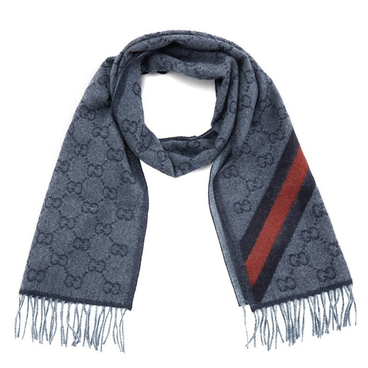 GUCCI - GUCCI Bufanda  de Jacquard de Lana con Franja Negro-Roja Unisex