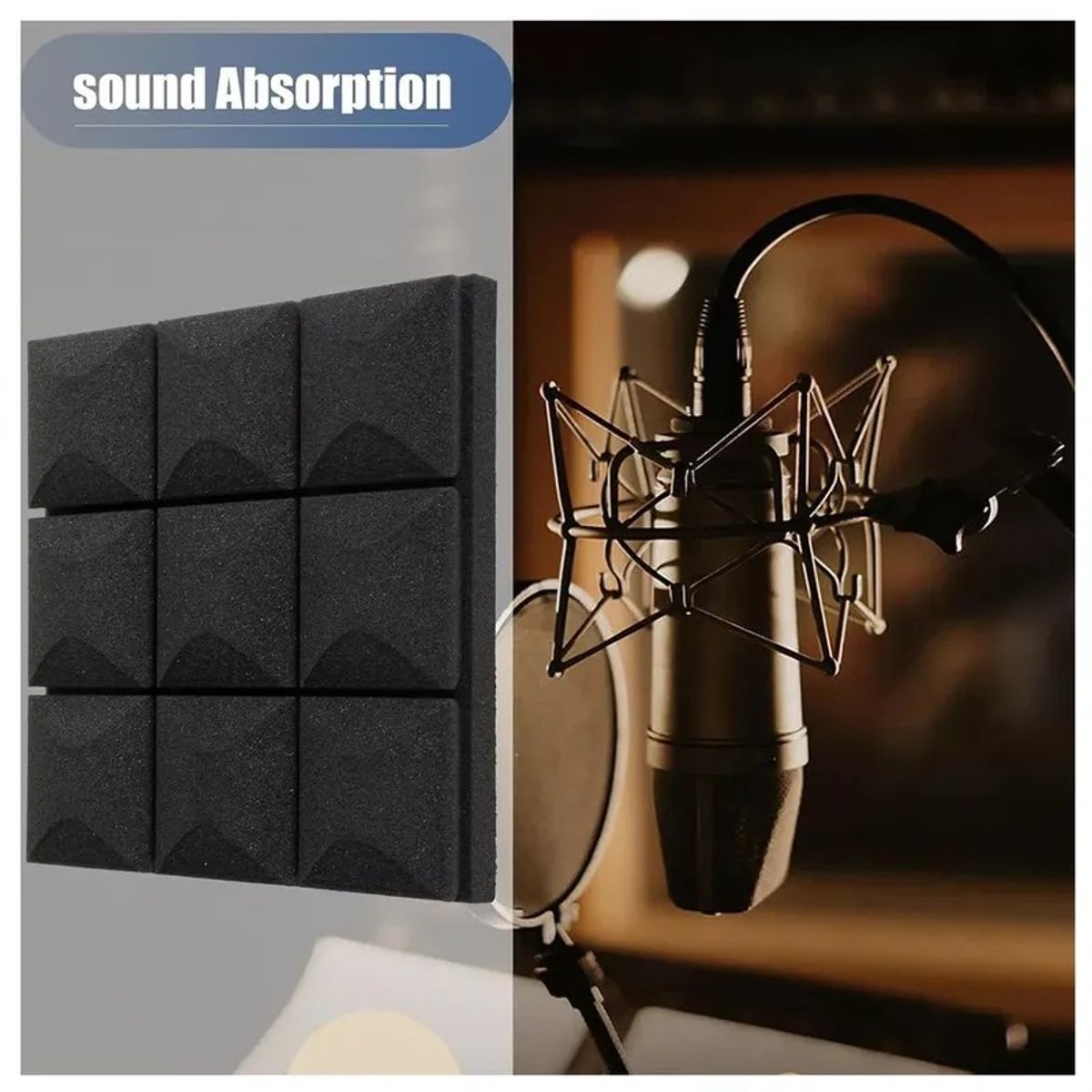GENERICO - 12× Espuma Panel Acústico Forma Rombo Auto-adhesivo