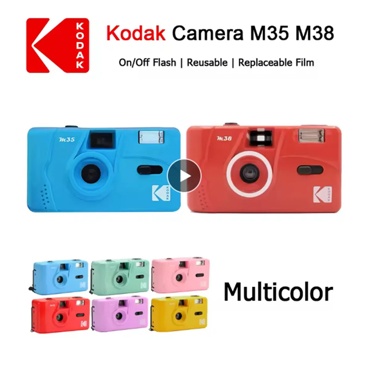 KODAK - Cámara Fotográfica Kodak M35 35mm Analógica con Flash - Rosa