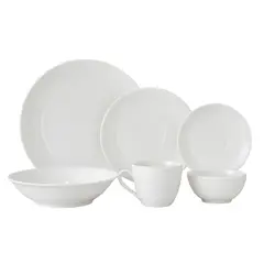 HALLEN - Set 24 Vajilla Blanco Crema Coupe Plato Taza Bowl Porcelana