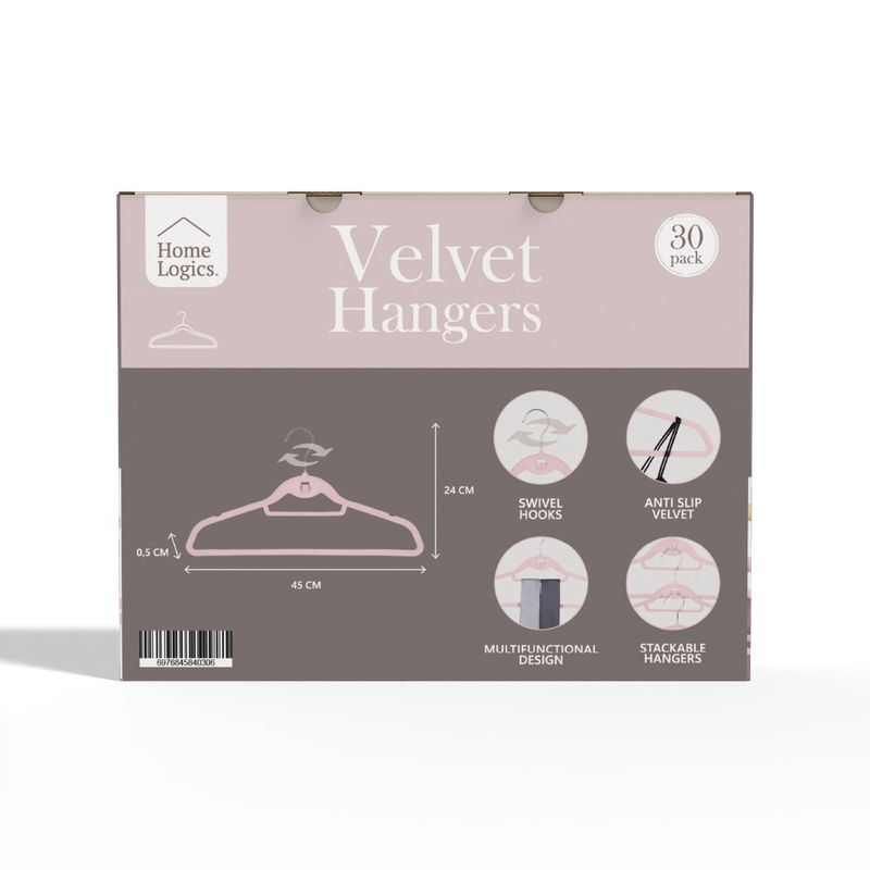 HOME LOGICS - Colgadores Ropa Set 30 Terciopelo Antideslizante Color Rosa