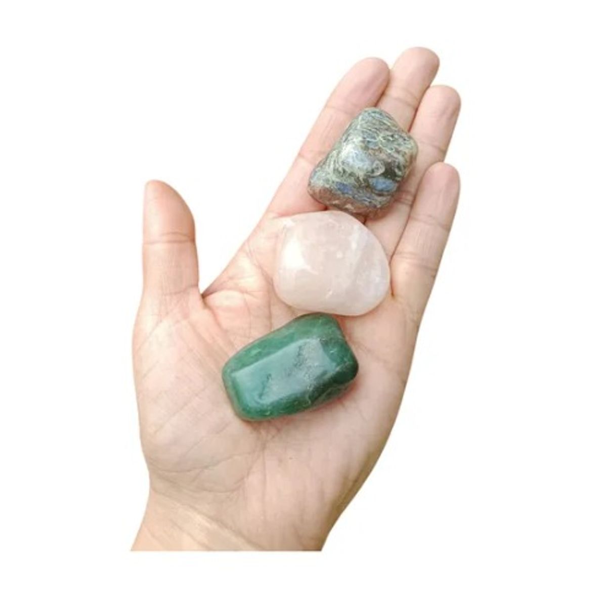 GENERICO - Set 3 Piedras Energéticas Naturales Calcedonia cuarzo rosado y jade