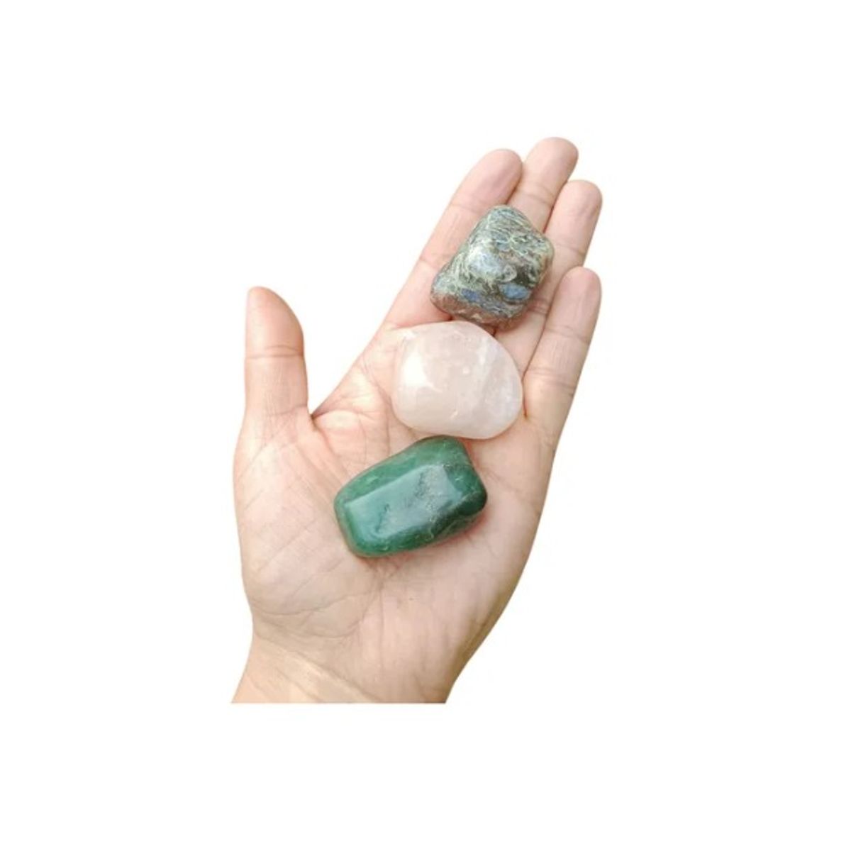 GENERICO - Set 3 Piedras Energéticas Naturales Calcedonia cuarzo rosado y jade