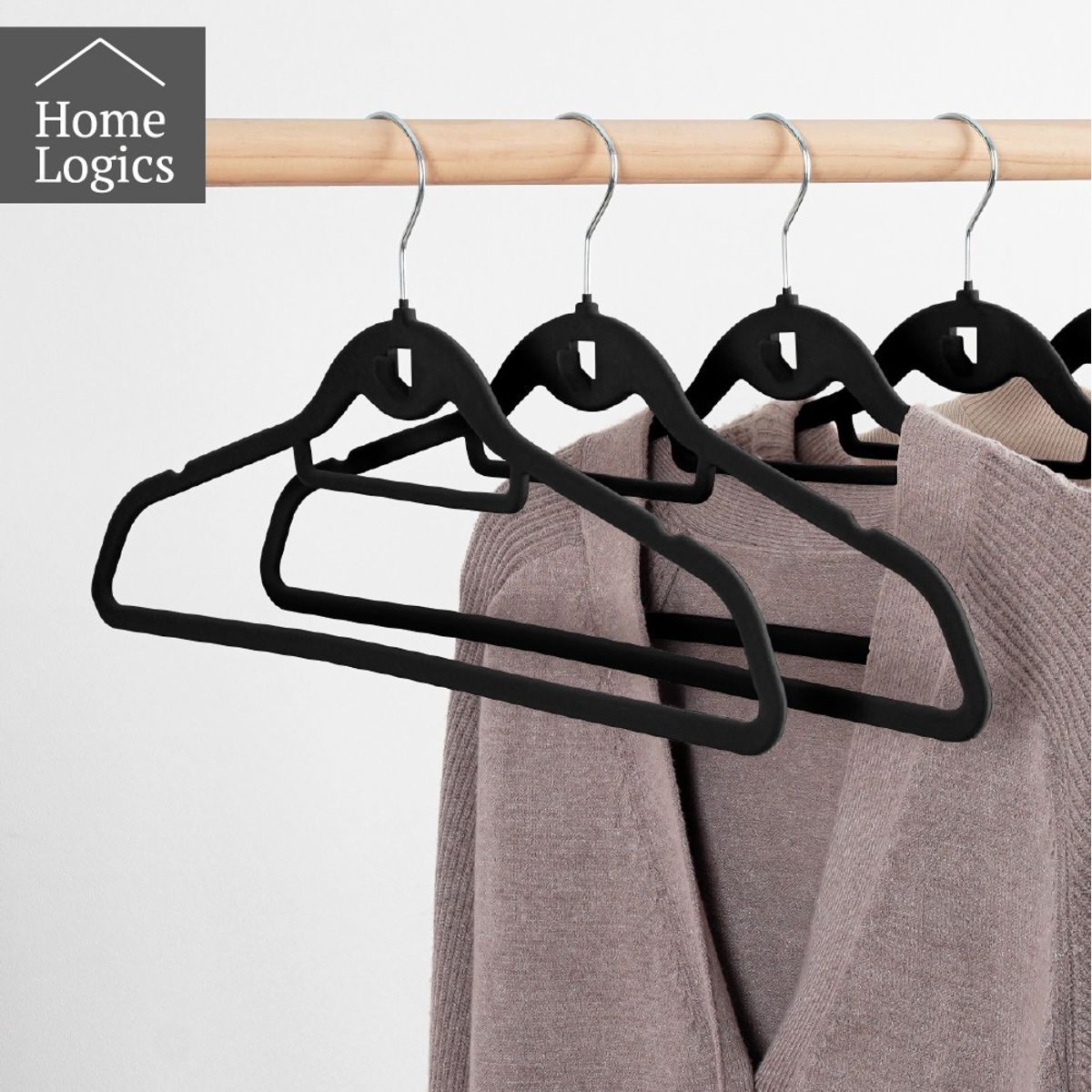 HOME LOGICS - Set 30 Colgadores Ropa Terciopelo Antideslizante Color Negro Kiosclub