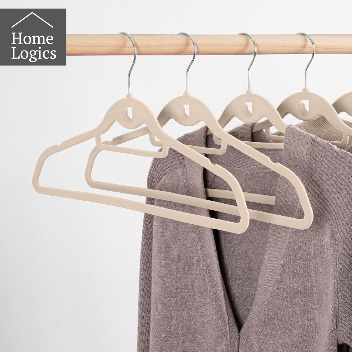 HOME LOGICS - Set 30 Colgadores Ropa Terciopelo Antideslizante Color Beige Kiosclub