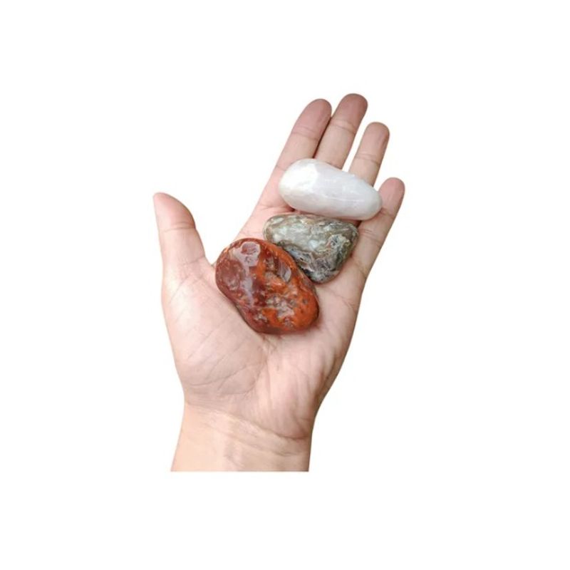 GENERICO - Set 3 Piedras Energéticas Naturales Calcedonia cuarzo rosa y cornalina