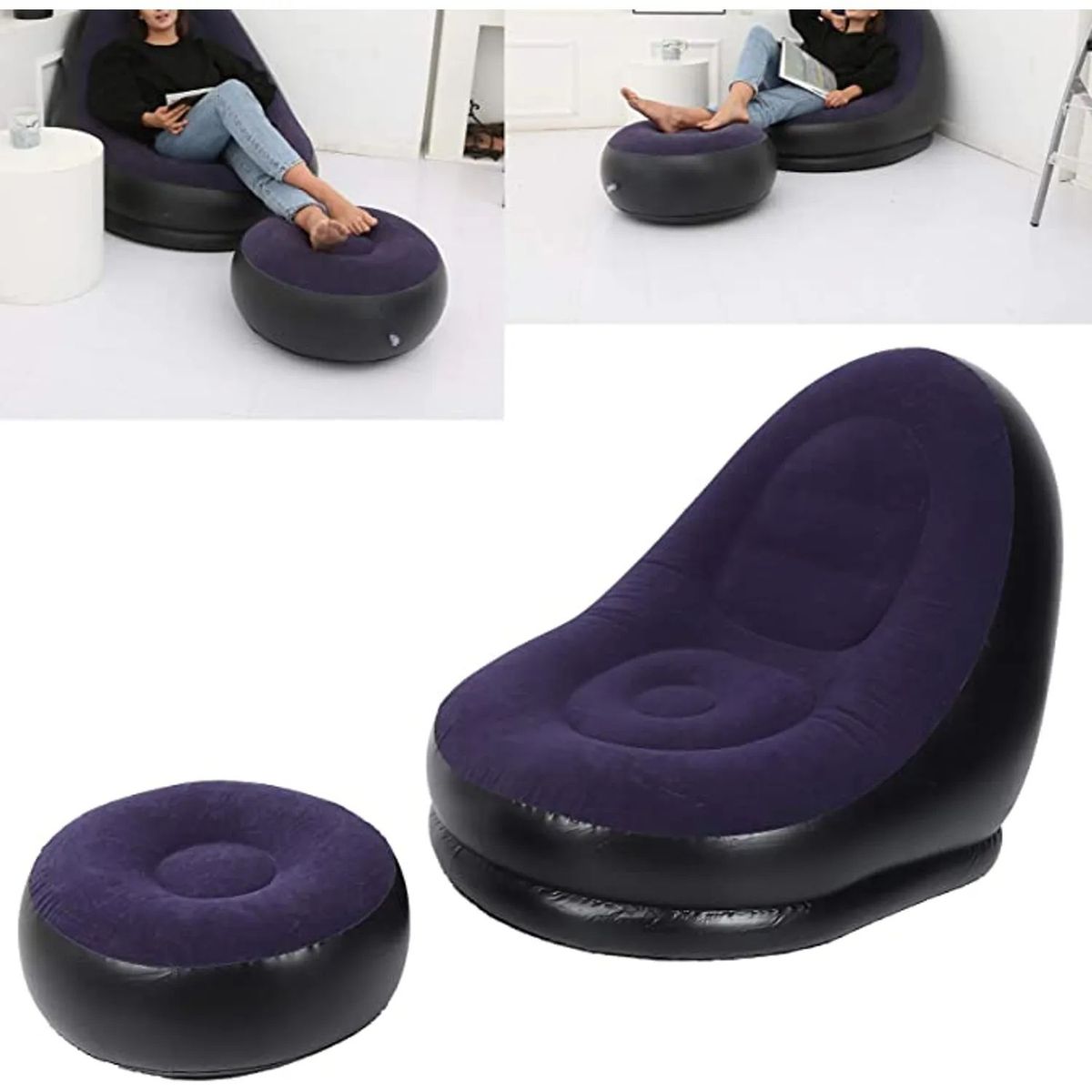 GENERICO - Sofá Sillón Inflable con Posa Pies- Se Adapta a Cualquier Espacio