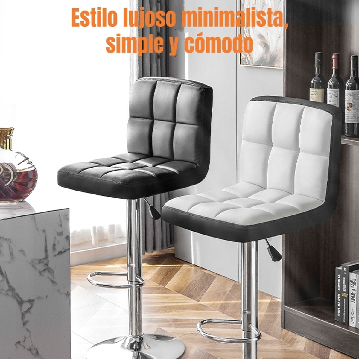 LUBABYCAS - Pack 2 Sillas Piso Bar Negra Altura Regulable Ecocuero YC069 Lubabycas