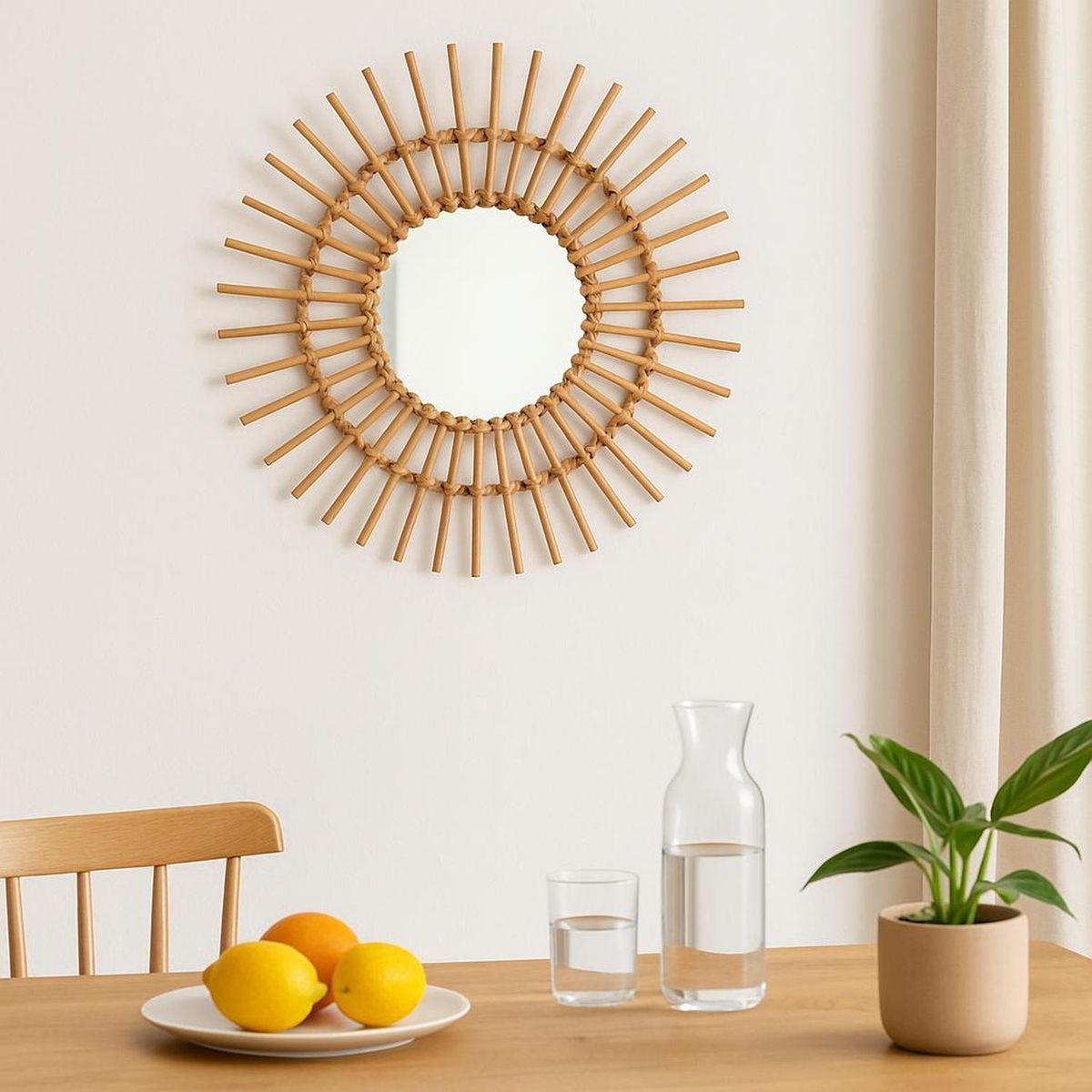 ATMOSPHERA - Espejo Redondo Decorativo de Ratán Estilo Sol Atmosphera