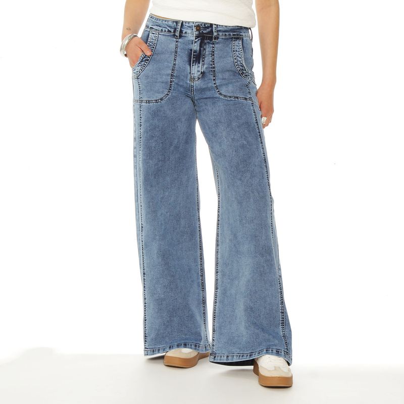 WADOS - JEANS CARGO WIDE LEG TIRO ALTO PRETINA BASICA 1 BOTON COSTADILLO