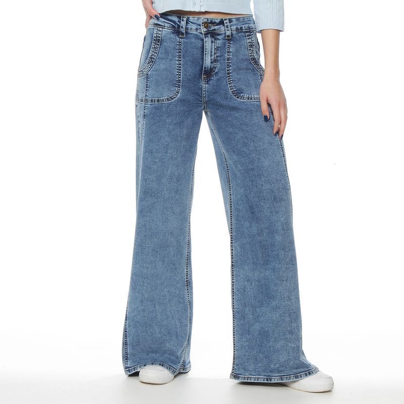 WADOS - JEANS CARGO WIDE LEG TIRO ALTO PRETINA BASICA 1 BOTON COSTADILLO
