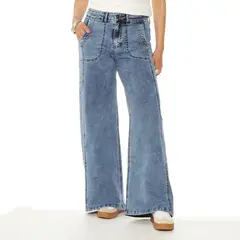 WADOS - JEANS CARGO WIDE LEG TIRO ALTO PRETINA BASICA 1 BOTON COSTADILLO