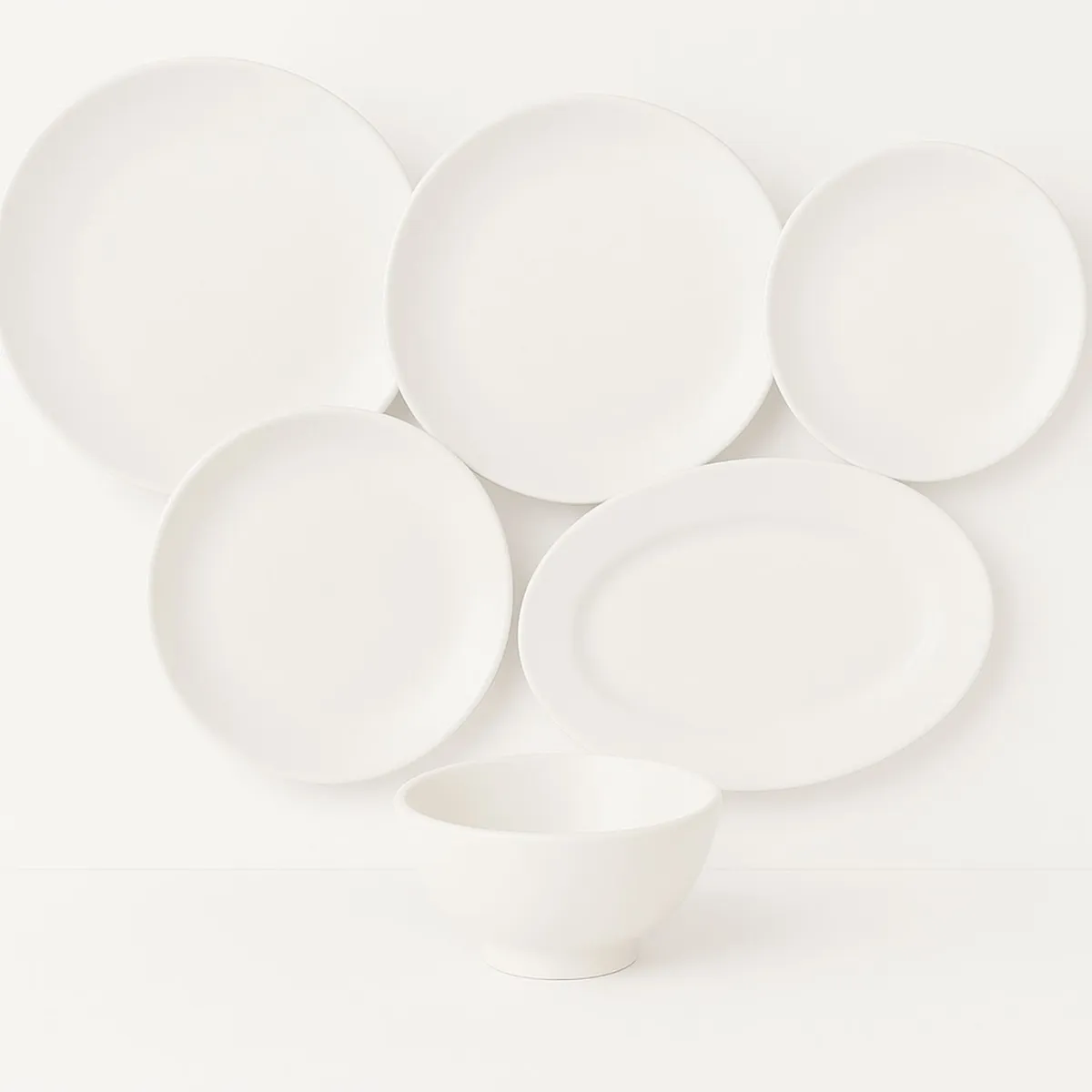 HALLEN - Set 18 Piezas Vajillas Hallen Coupe Porcelano Blanco Crema Gouermet