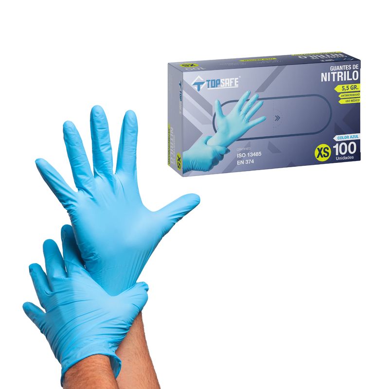 TT SAFE - Guante de Nitrilo 5,5 gr Topsafe Azul (100u) - Azul acero - L
