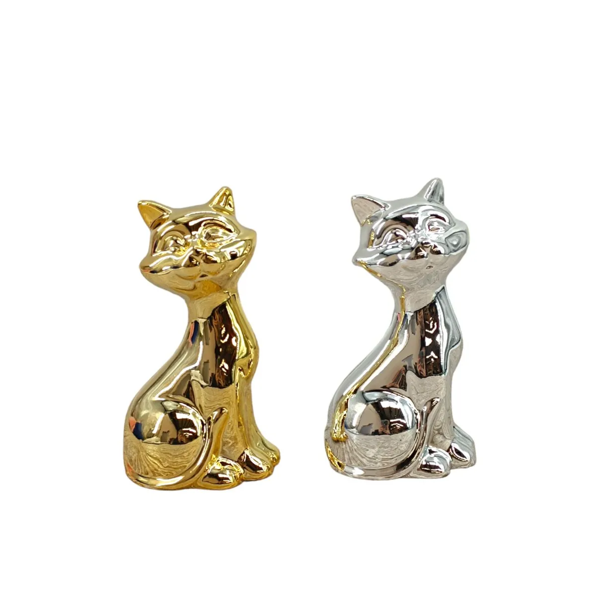 HOMEY - Figura Decorativa de gato Pack de 4 color plateado y dorado