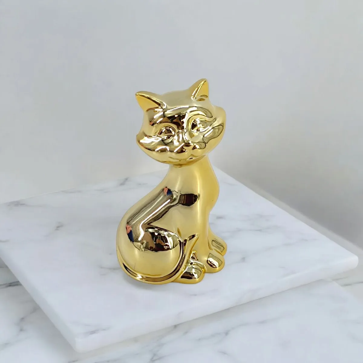 HOMEY - Figura Decorativa de gato Pack de 4 color plateado y dorado