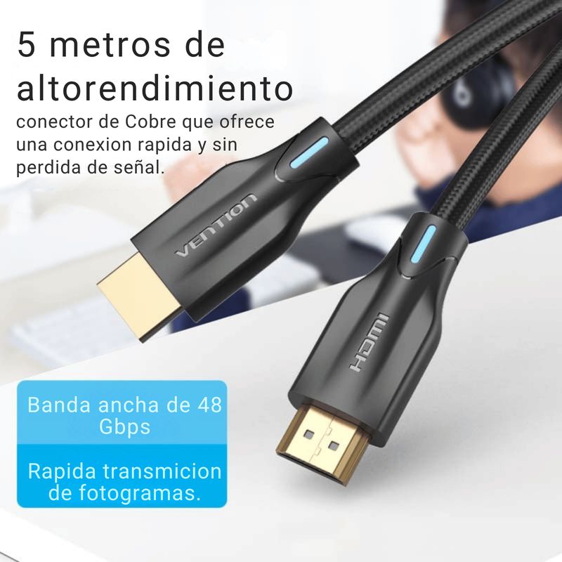 VENTION - Televisor Cable Hdmi 2.1 Fullhd 4k 8k 3d Premium Gamer De 5 M Vention Agregar a favoritos