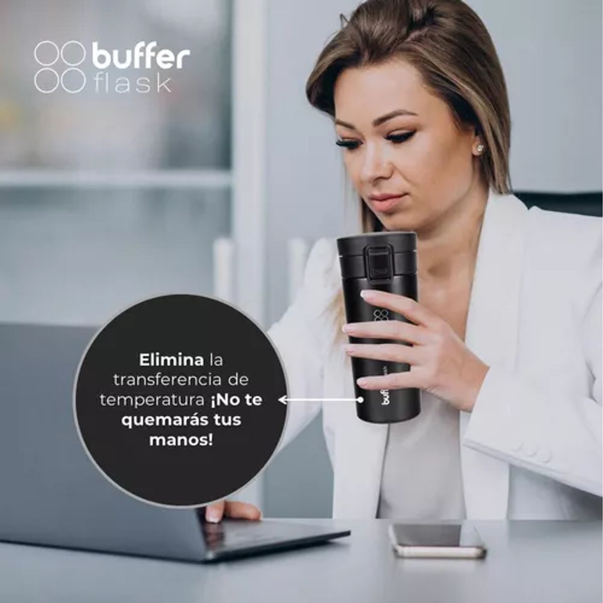 GENERICO - Buffer termo para café vaso térmico mug 380 ml 13 oz color negro vendible