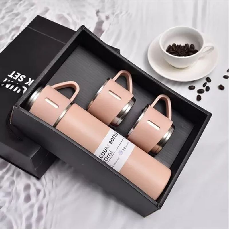 GENERICO - Termo de 500 ml con Taza para Té y Café - Acero Inoxidable Rosado