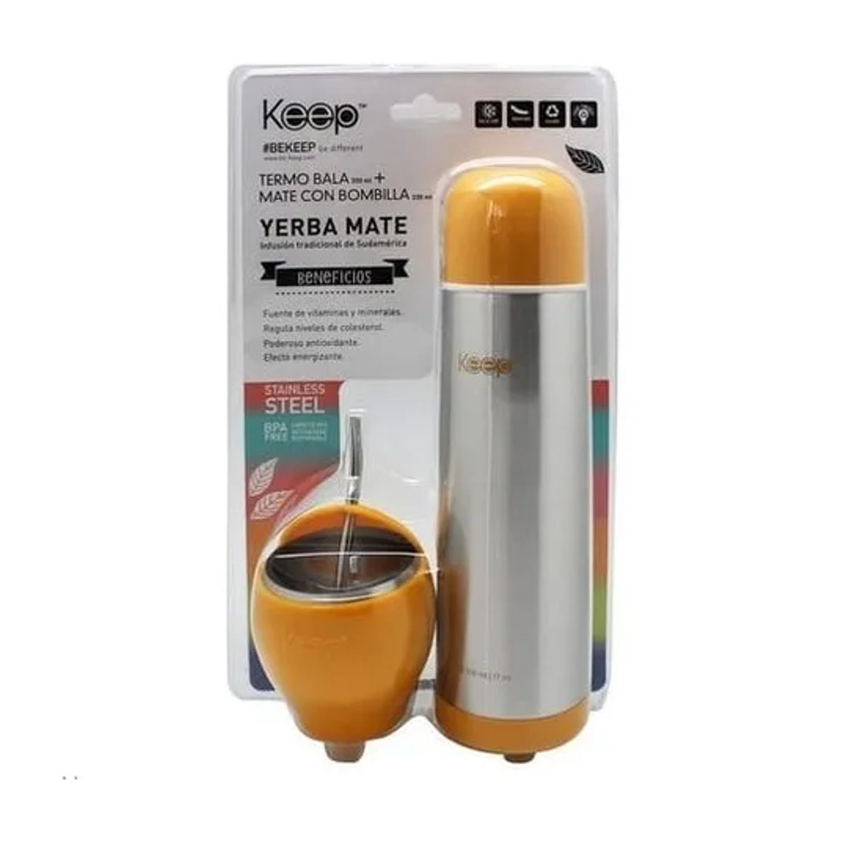 GENERICO - Set de mate y termo bala Keep color naranja