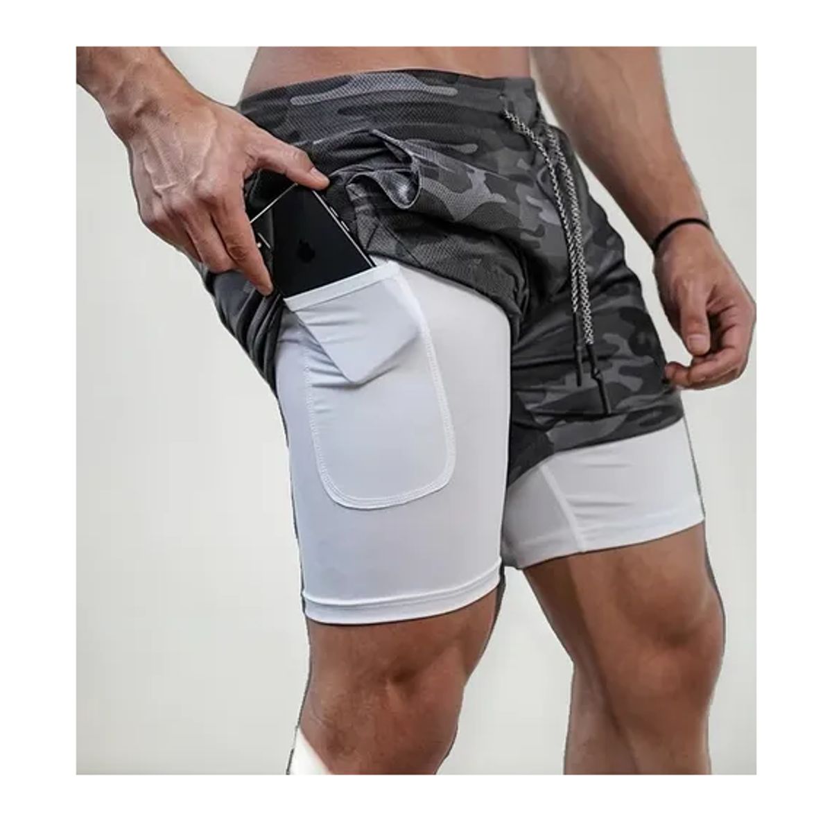 ROYAL - Short De Camuflaje Gris Hombre Gym Deportivo Licra Bolsillo