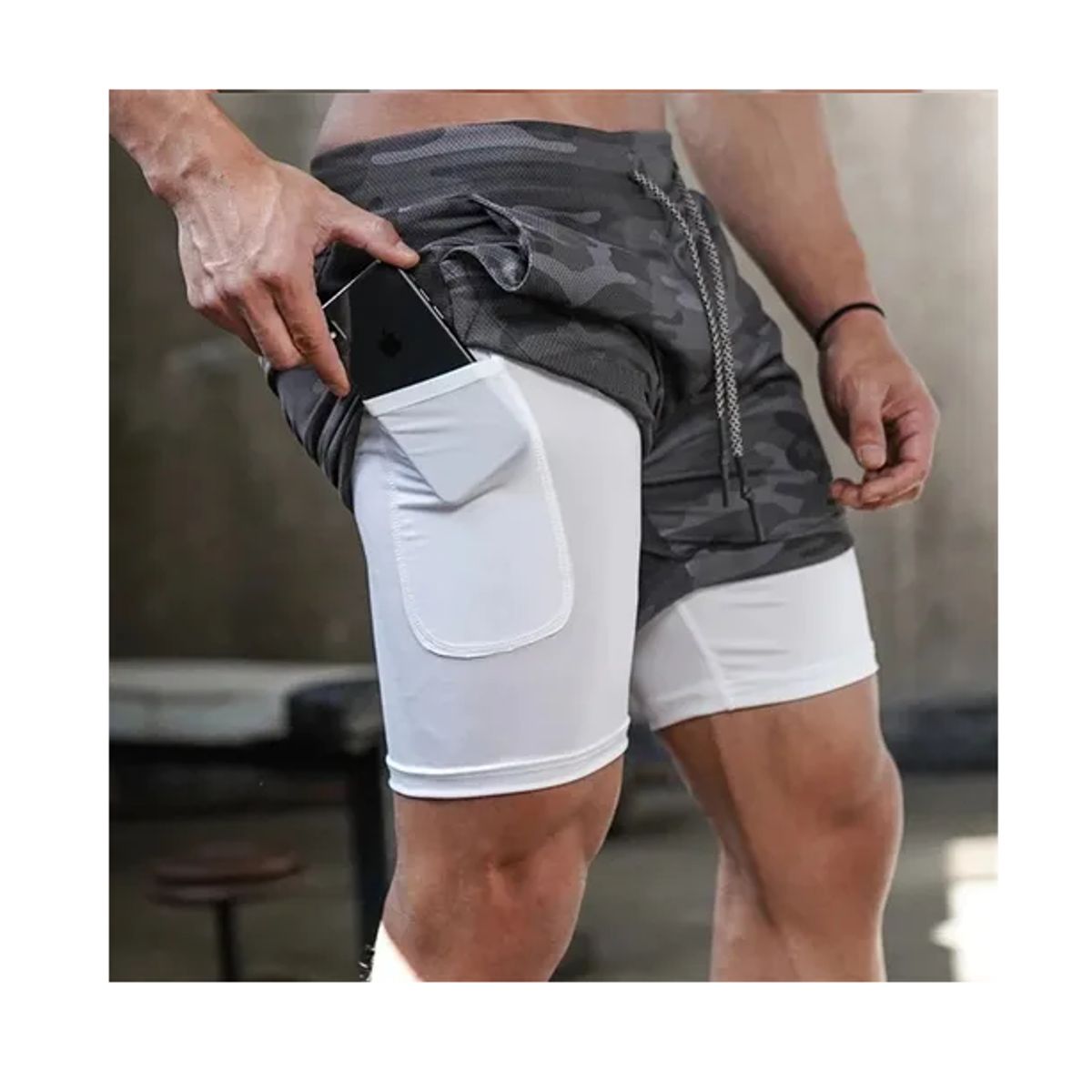 ROYAL - Short De Camuflaje Gris Hombre Gym Deportivo Licra Bolsillo